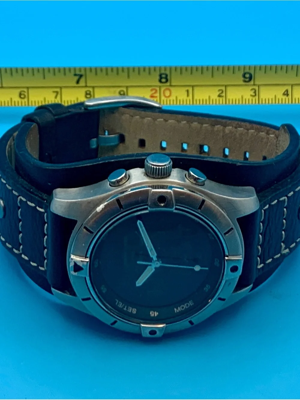 FOSSIL BLUE BQ-9167 Men’s Rare Vintage Ana-Dig Wristwatch Chrono Works New Batt